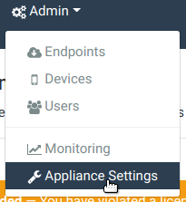 The Appliance Settings link