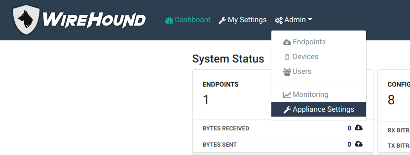 Diagram of the Admin settings menu