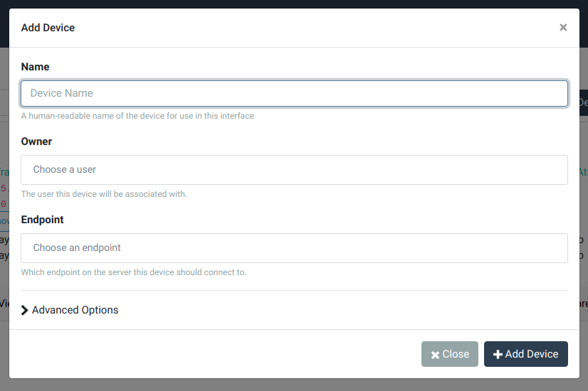 The device configuration dialog