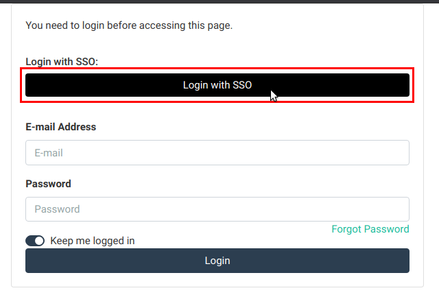 What the Login with SSO button looks like